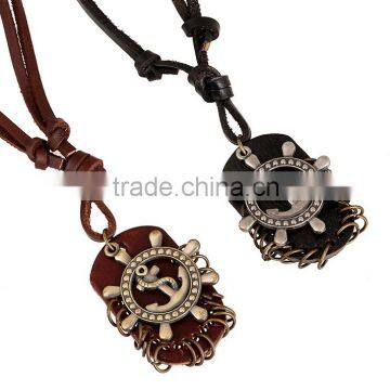 Custom New Popular Fashion Boat Anchor Leather Necklace Pendant