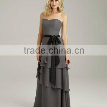 Long Style Natural Waist Satin Ribbon Scooped Neckline Chiffon Dresses For Maid Of Honor (BDAL-4008)