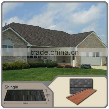 cheap sand stone chip coated steel roof tile panel/better than slate roofing tiles/colorful stone coated steel roofing shingles