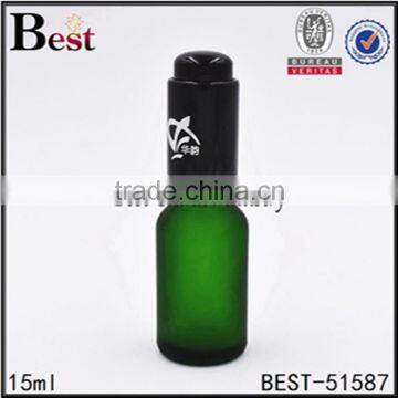 frosted green glass serum bottle15ml essential oil with black pump cap