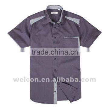 Latest OEM design 100% cotton European style purple popular short sleeve fashion shirts for men