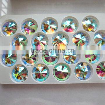 High Quality Low Defect 18mm Round Shape Crystal AB Sew on Crystal Stone photo-2