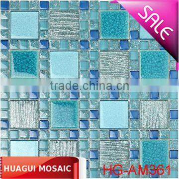 Multi size blue crystal glass mix ceramic mosaic tiles for living room decoration