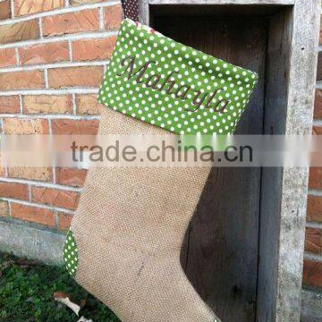 Monogrammed personalized Burlap Christmas Stocking