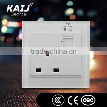Wall Mounted British Standard 3 Pin Wall Socket With Network Outlet photo-4
