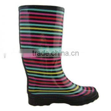 Cheap clear colorful strip raining shoes