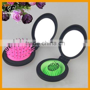 mini promotion round foldable pocket hair brush comb mirror set