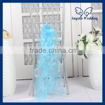 SH001D Wholesale 2015 New cheap elegant fancy organza wedding curlly willow aque blue ruffled chair sashes