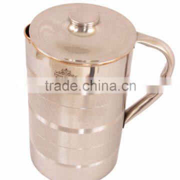 IndianArtVilla Handmade Steel Copper Jug Pitcher 2000 ML - Storage Drinking Water Home Hotel Restaurant Good Health Benefit Yoga photo-2