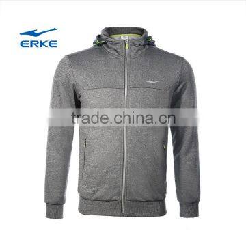 ERKE wholesale brand sports style gym black grey blank full zip mens hoodie