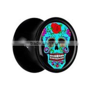 Popular! UV acrylic SUGAR SKULL ear plug /tunnel body jewelry piercing
