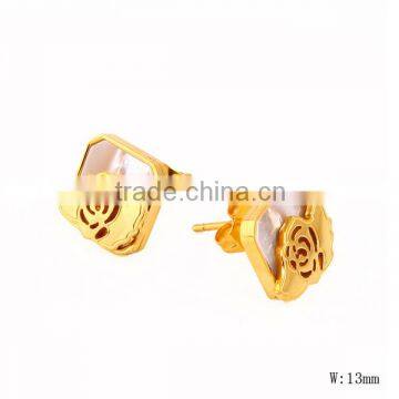 SRE0037 New Fashion Jewelry Square Gold Rose Flower Stud Earrings