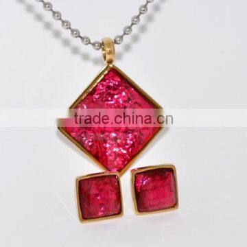 2014 Fashion Big Red Glass Gold Stainless Steel Bridal Jewelry Set