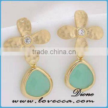 Customized wholesale fashion glass stones earrings stud gold plating jewelry