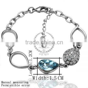 18KGP Platinum Plated Crystal Rhinestone Blue Austria Crystal Elements Women Drop Charm Bangle Bracelet Fashion Jewelry B001 photo-5