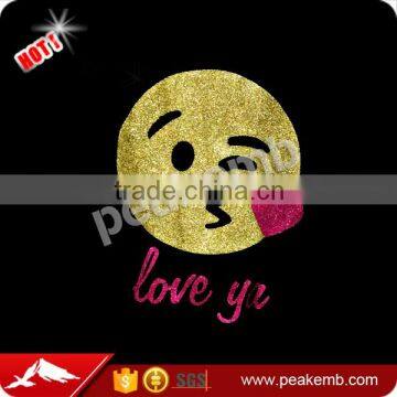 Popular Customized Design Blowing Kiss Emoji Hot Fix Glitter Transfer for Garment