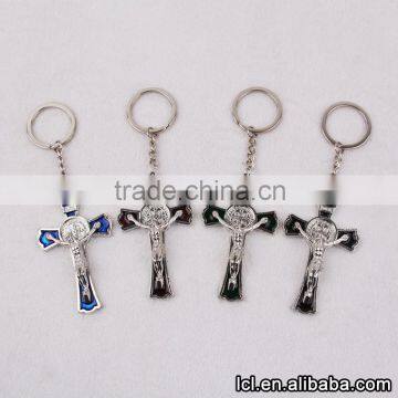 2016 new design key chain ring custom key holder St. Benedict Crucifix metal cross key chain split key ring clip wholesale