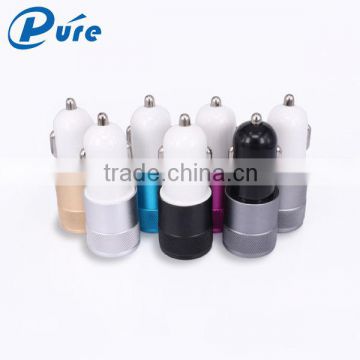 5V 2.1A Aluminum/ABS material Bullet 2 Port Smart USB Car Charger For Iphone 5/6 and Samsung