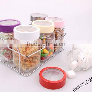 6pcs clear glass spice jar in a metal rack