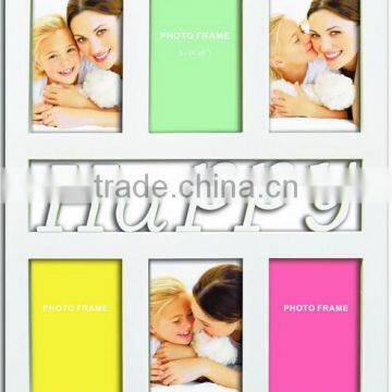 HAPPY with 6 photos vertical plastic photo frame