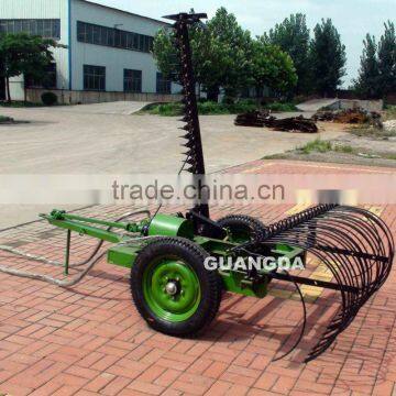 Grass mower with rake