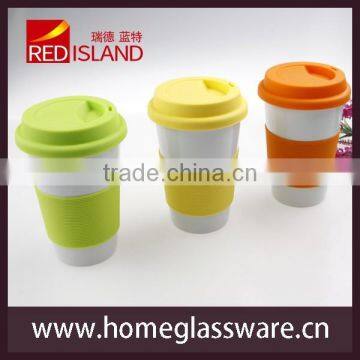 CERAMIC TRAVEL COFFEE CUP WITH SILICONE LID & SLEEVE