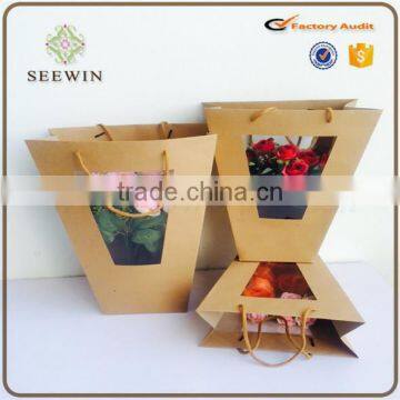 2017 new design Craft paper flower bag/ craft bag with window for flower