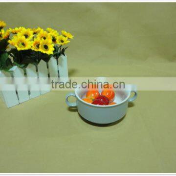 Wholesale Stocked Round With Two Handle Ceramic Soup Bowl