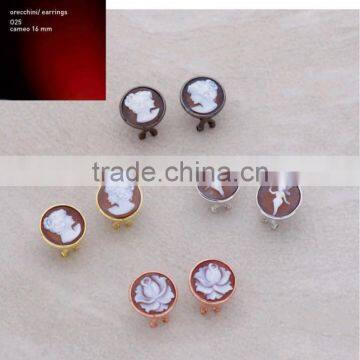 Wholesale 925 Sterling Silver Elegant Handmade Cameo Fairy And Flower Earrings Made in Italy O25 Cameo 16mm photo-1