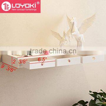 New Design MDF Wood Organizer Wall Decoration Floating Wall Mounted Multipurpose Floating Shelf With 3 Drawers photo-5