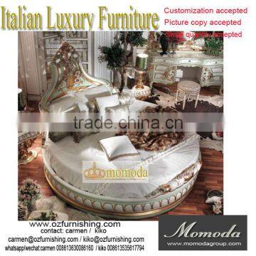 Momoda New Classical Italian Style Round Bed, Solid Wood Antique Hand Carved Round Bed, Luxury Palace Gold Leaf Round Bed