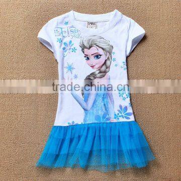 Girls Cartoon dress Pattern Short Sleeve Princess Dress Children Kids Fashion Summer Clothing Free Drop Ship