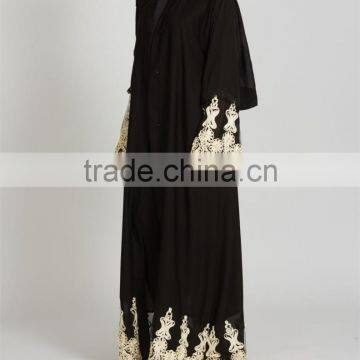 Dubai Clothing OEM Beautiful Lace Detailing Pop up Buttons Cream Lace Open Jacket Abaya photo-5