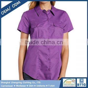 OEM Button Front Dickies Style Women's Short-Sleeve Work Shirt With Button-Flap Chest Pockets photo-5