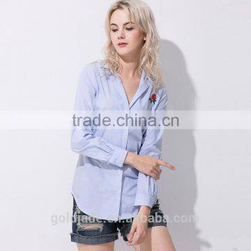 2017 Latest Fashion Lady Long Sleeve Stripe Casual Blouse Design photo-6