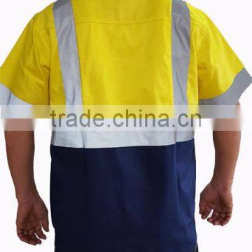 OEM Mining Workwear Uniform Mens Button-front Yellow Cotton Twill Work Shirt With Hi Vis Tapes photo-2