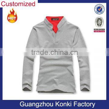 Wholesale OEM Long Sleeve Polo T Shirts Stand Collar Pure Cotton Polo Shirts