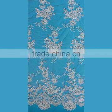 guangzhou african lace embroidery pearls sequin beaded lace fabric with rhinestone