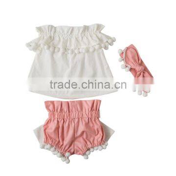 Toddler Girl Clothing Set 3 Pcs Summer Baby Pompom Clothes Outfits photo-6