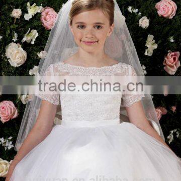 White Tulle Cap Sleeve Lace Wedding Gown Baby Dress photo-3