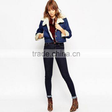 Thick Crop Top Warm Denim Jacket Woven Wool Fabric for Winter Overcoat photo-4