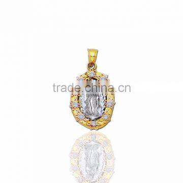 Three Tone Plated mother mary Charm pendant with CZ