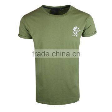 Roll Sleeve Crewneck T-Shirt Khaki 100% Cotton Longline T Shirt High Quality Men's Gym T Shirt China Manufacturer