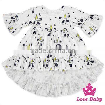 2017 New Design Children Clothing Girl Dress Long Front Long Behind Printed Panda Ruffle Boutique Playsuit Baby Frock Designs