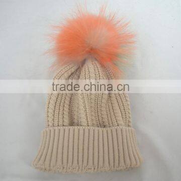 Myfur Random Color Raccoon Fur Pompom Knit Beanie Hat Wholesale photo-5