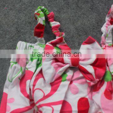 2016 New Baby Girls Kids Pink/green Flower Floral Romper 0-4t Infant Clothing Baby Kids Wear With Matching Headband Set photo-2