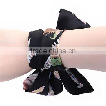 Chiffon Multifunction Skinny Scarf Black Rectangle Feather photo-3