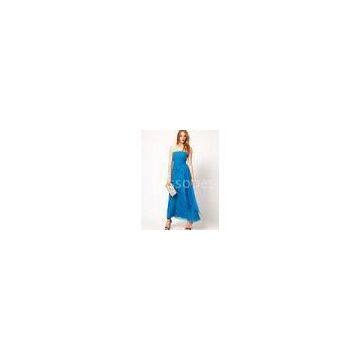 Summer Maxi Ankle Maxi Dress, Blue Chiffon Waist Belt Sleeveless