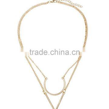 Gold Double Layering Semi Circle And V Necklace Geometric Jewelry