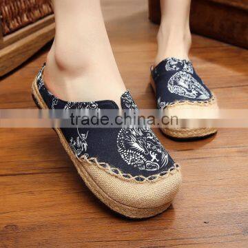 navy white women homemade linen sandals comfortable fisherman shoe folk slippers/Chinese ethnic flavor casual linen shoes